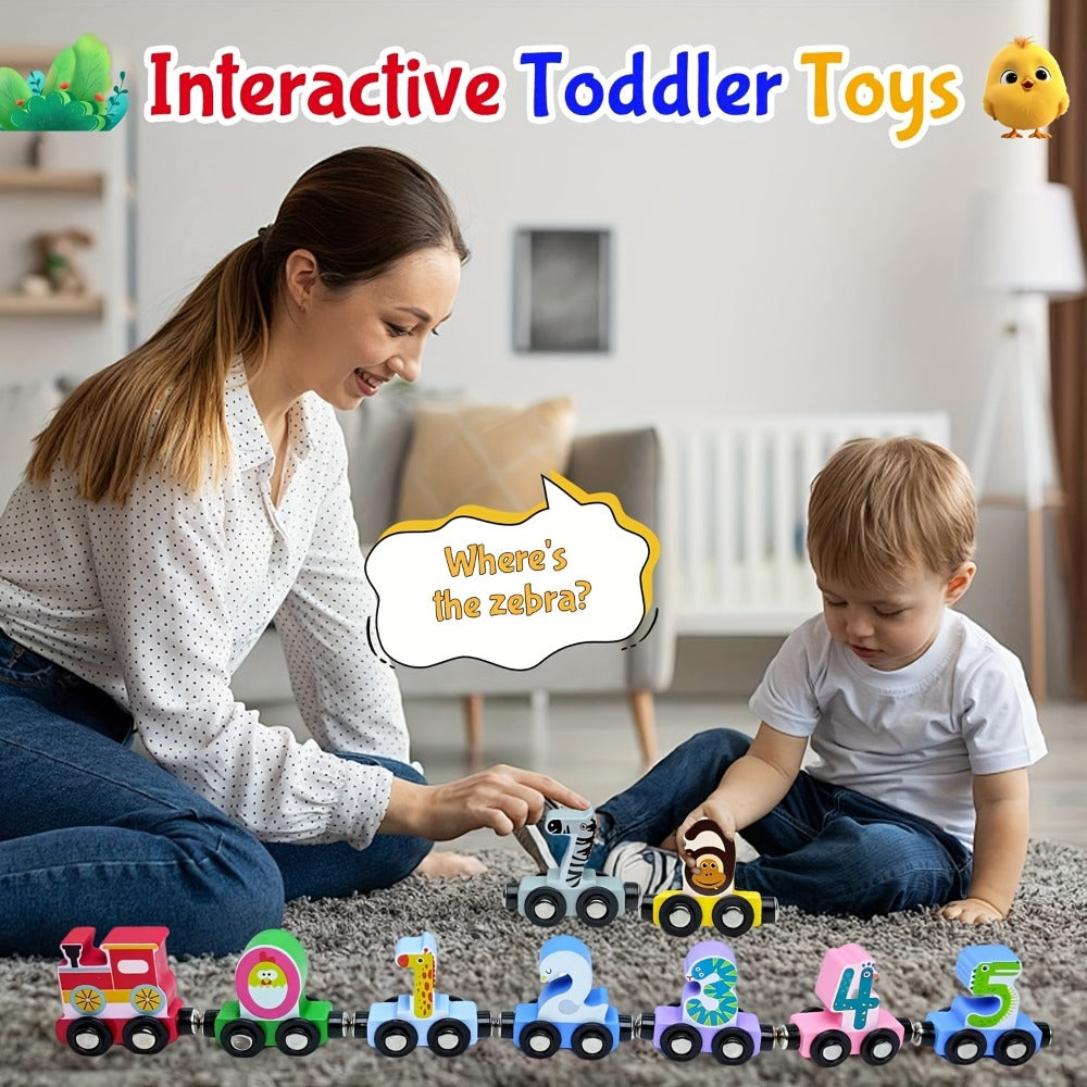 Magnetic Wooden Animal Train Set 12pcs with Storage Bag, Number & Animal Learning Toy for Toddlers Ages 1 2 3 — image 4