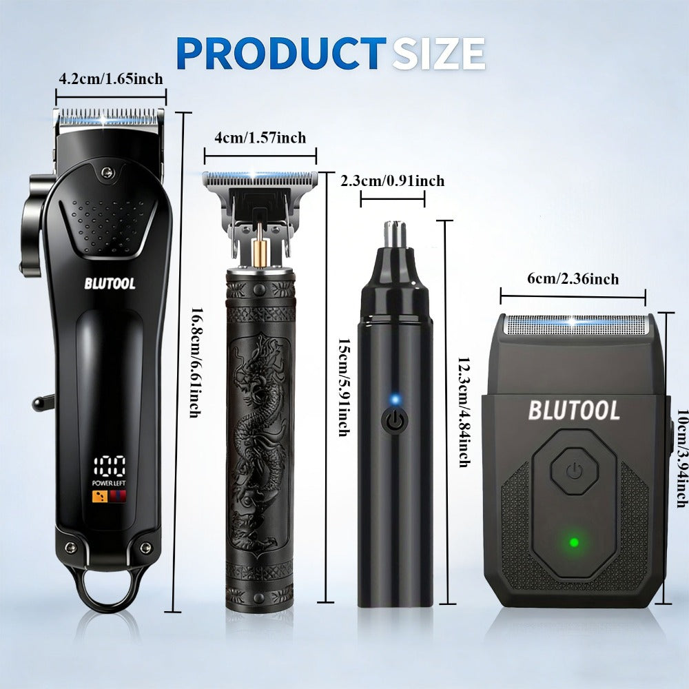 Hair Clipper & Trimmer Set 4-Piece for Men – Professional Barber Kit with Nose Trimmer, Detail Trimmer, Guide Comb — image 6