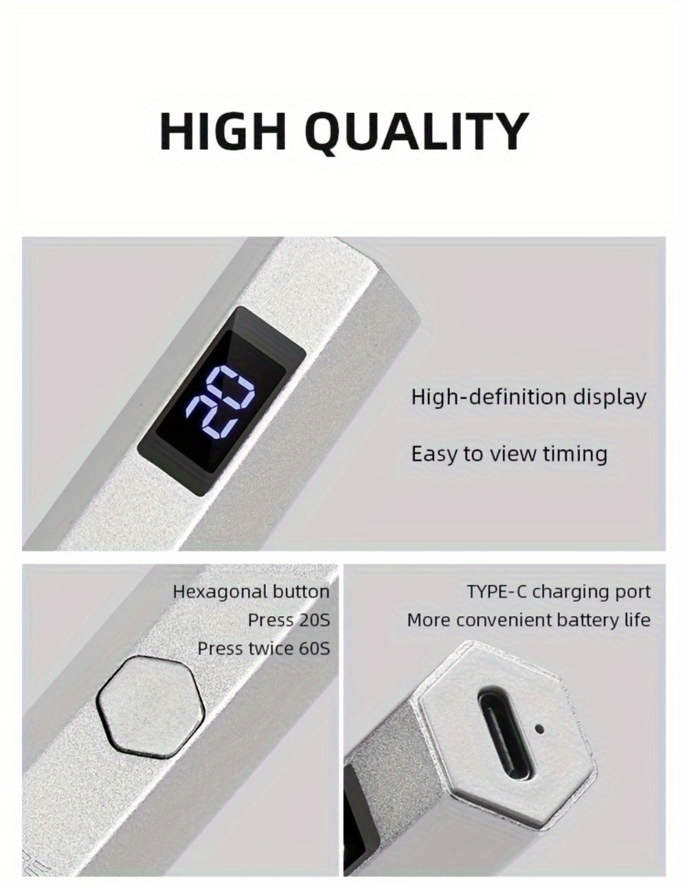 Handheld UV LED Nail Lamp with Magnetic Stand, 20/60s Timer Display, Type-C Port and Five Colors — image 15