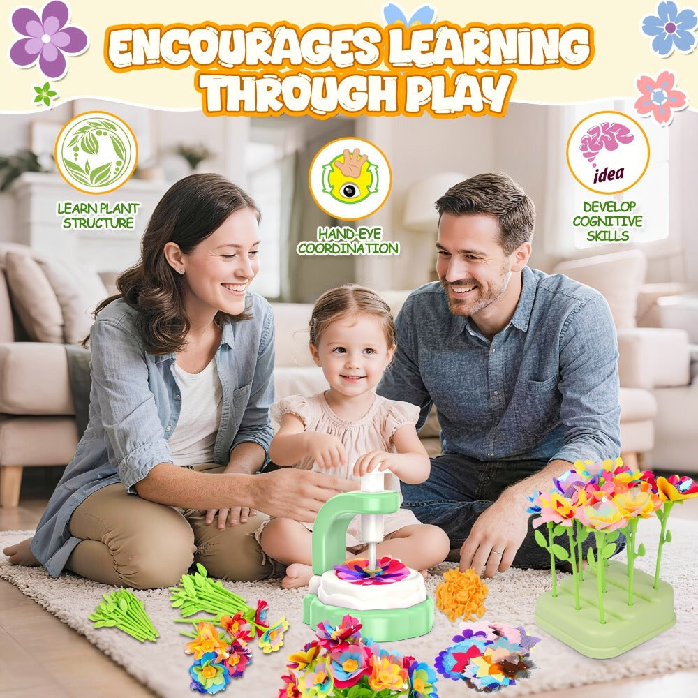 Flower Bouquet Maker Craft Kit with Hand-Operated Tool, Fabric Petals, Stems, Centers and Display Bases — image 8