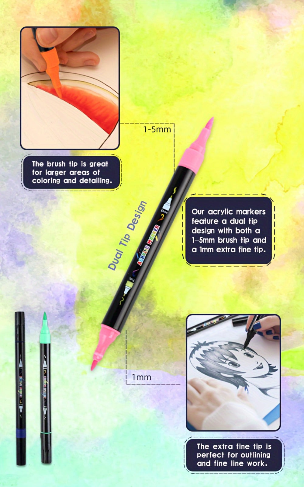 Acrylic Paint Markers Brush & Fine Dual Tip 30 48 60 Colors with the Listed Color, Size or Set Options for Everyday Use — ima
