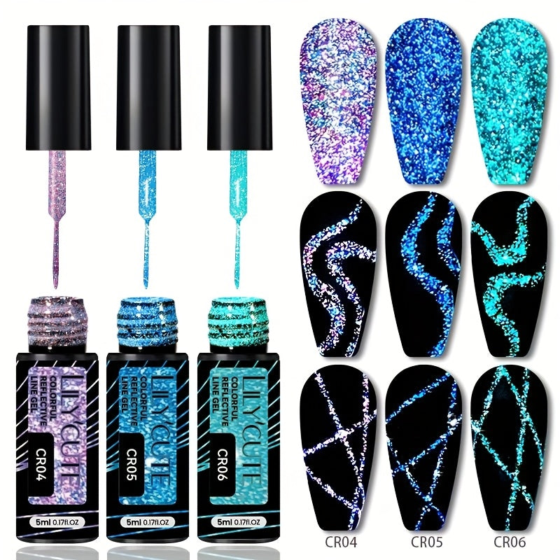 Reflective Line Nail Art Gel Set with Three 5ml LILYCUTE Bottles, Slim Liner Brushes and Two Color Group Options — image 20
