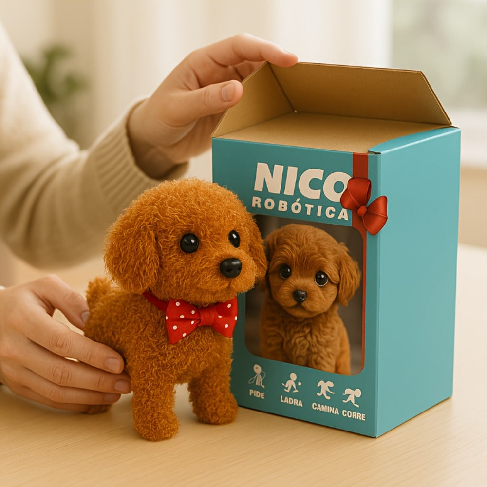 Electronic Plush Puppy Toy Walks Barks Wags Tail, Realistic Robotic Teddy Poodle Dog Stuffed Animal with Gift Box for Kids To