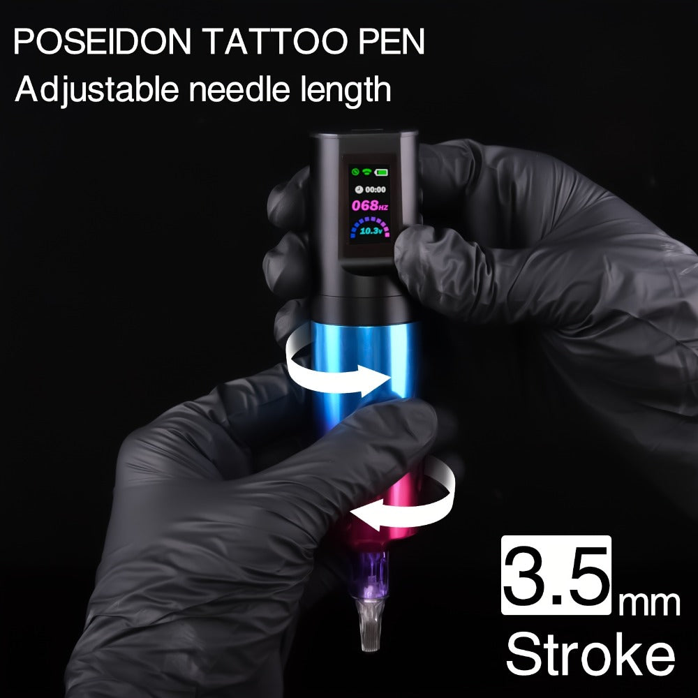 POSEIDON BT02 Tattoo Kit with Wireless Color-Screen Rotary Pen, 20 Cartridges, 11 Inks and Carry Case — image 5