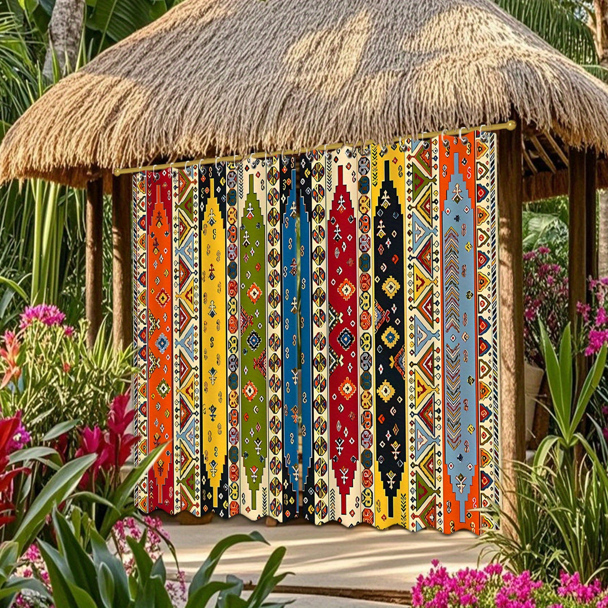 Boho Pattern Outdoor Curtain Pair in 180 cm Width with 180, 213 or 243 cm Length Options for Patio Use — image 4