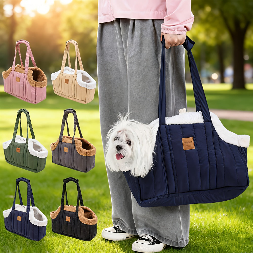 Quilted Open-Top Pet Carrier Tote with Plush-Look Trim, Two Long Handles and Six Color Options — image 1