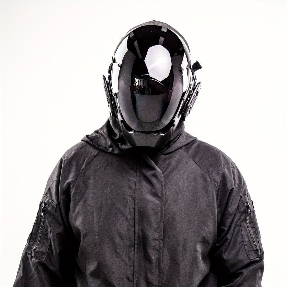 Mechanical Cyberpunk Mask Black, Futuristic Sci-Fi Half Face Costume Prop for Halloween Cosplay, Rave Bar Club Party — image 