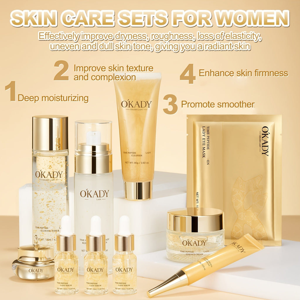 Skin Care Set for Women 24K Gold Polypeptide Complete Day & Night Routine Peptide Face Care Kit All Skin Types Luxury Gift Se