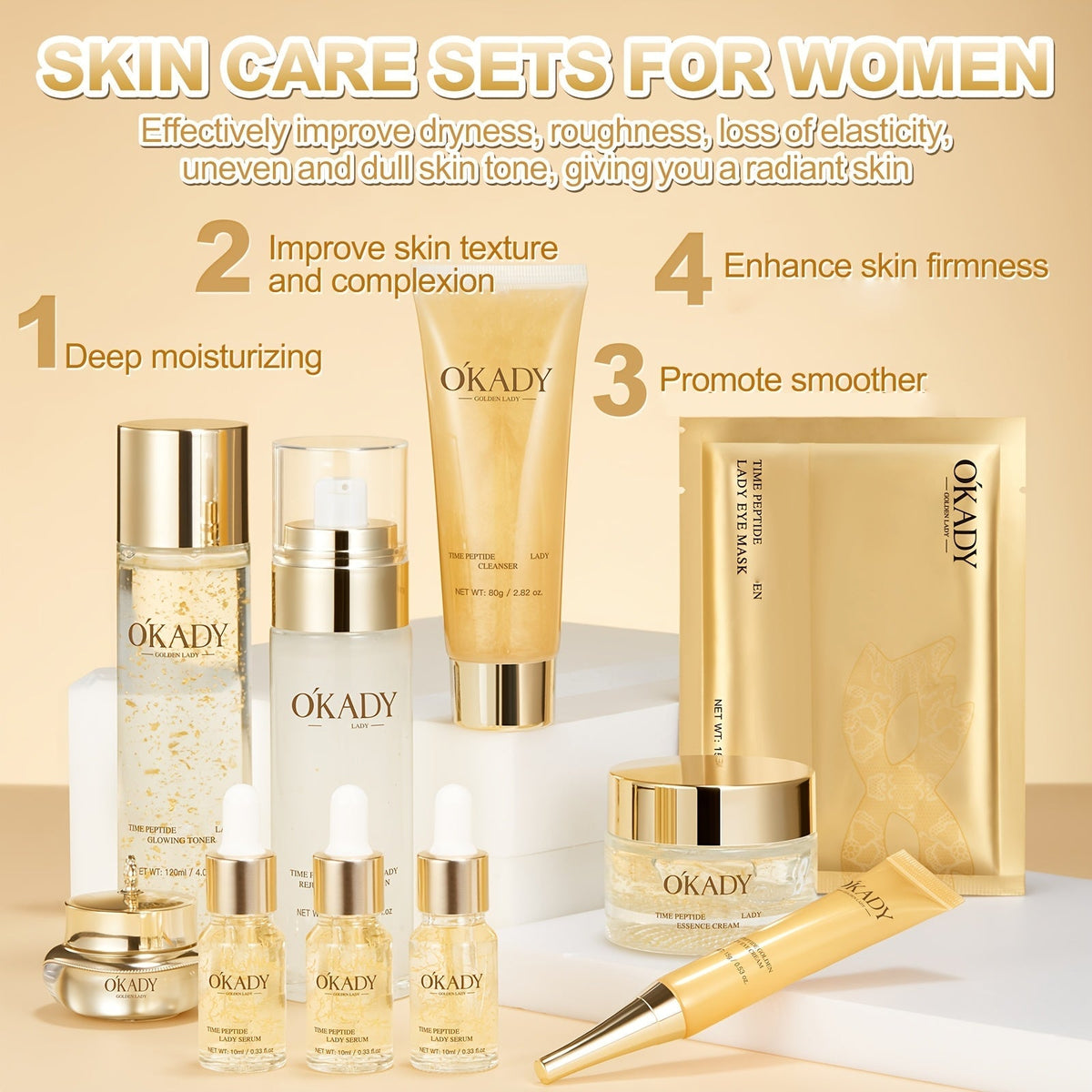 Skin Care Set for Women 24K Gold Polypeptide Complete Day & Night Routine Peptide Face Care Kit All Skin Types Luxury Gift Se