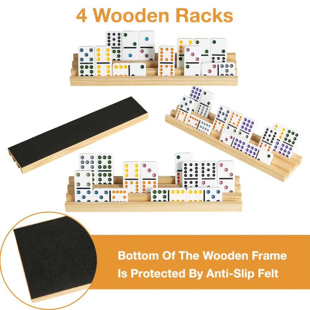 Mexican Train Dominoes Double 12 Set – 91 Colorful Tiles, 9 Metal Trains & 4 Wooden Racks, Complete Strategy Board Game with 