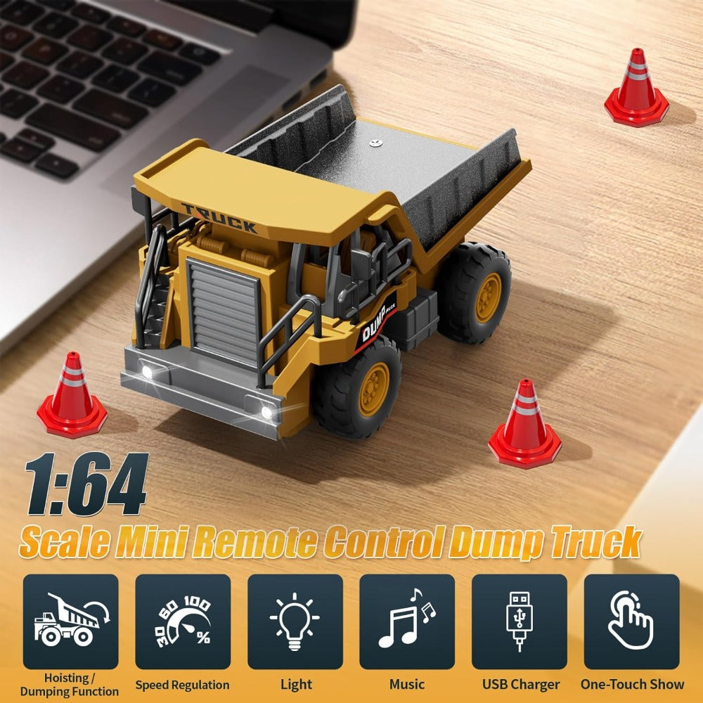 RC Construction Vehicle Toy Set 2.4GHz Remote Control Excavator Bulldozer Dump Truck Loader with Alloy Head LED Lights & Soun