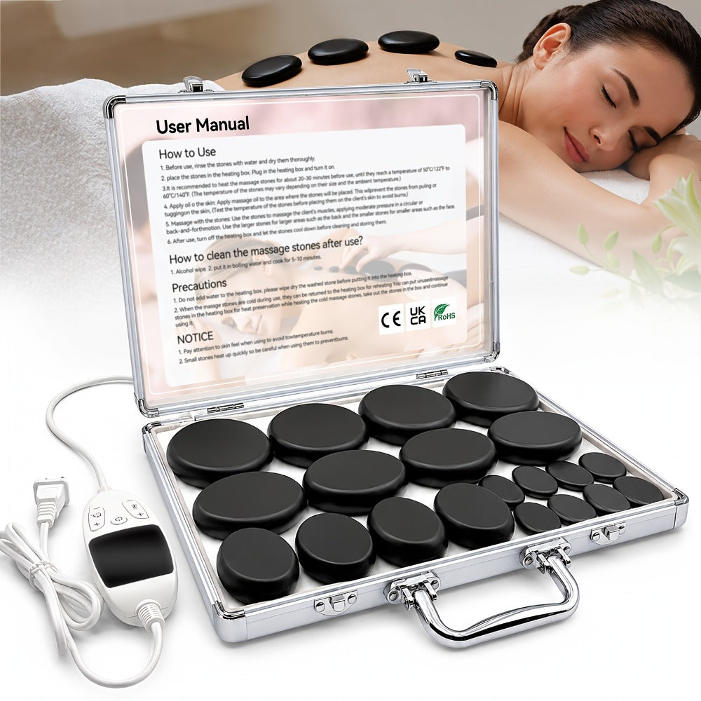 Basalt Hot Stone Massage Kit 20Pcs with Temperature Control Heater – Professional Spa Therapy Set for Full — image 1