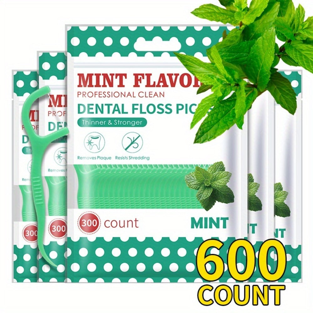 Mint Floss Picks 600 Count – Ultra-Fine Disposable Dental Floss Sticks, Interdental Cleaning, Plaque Removal, Fresh Breath — 