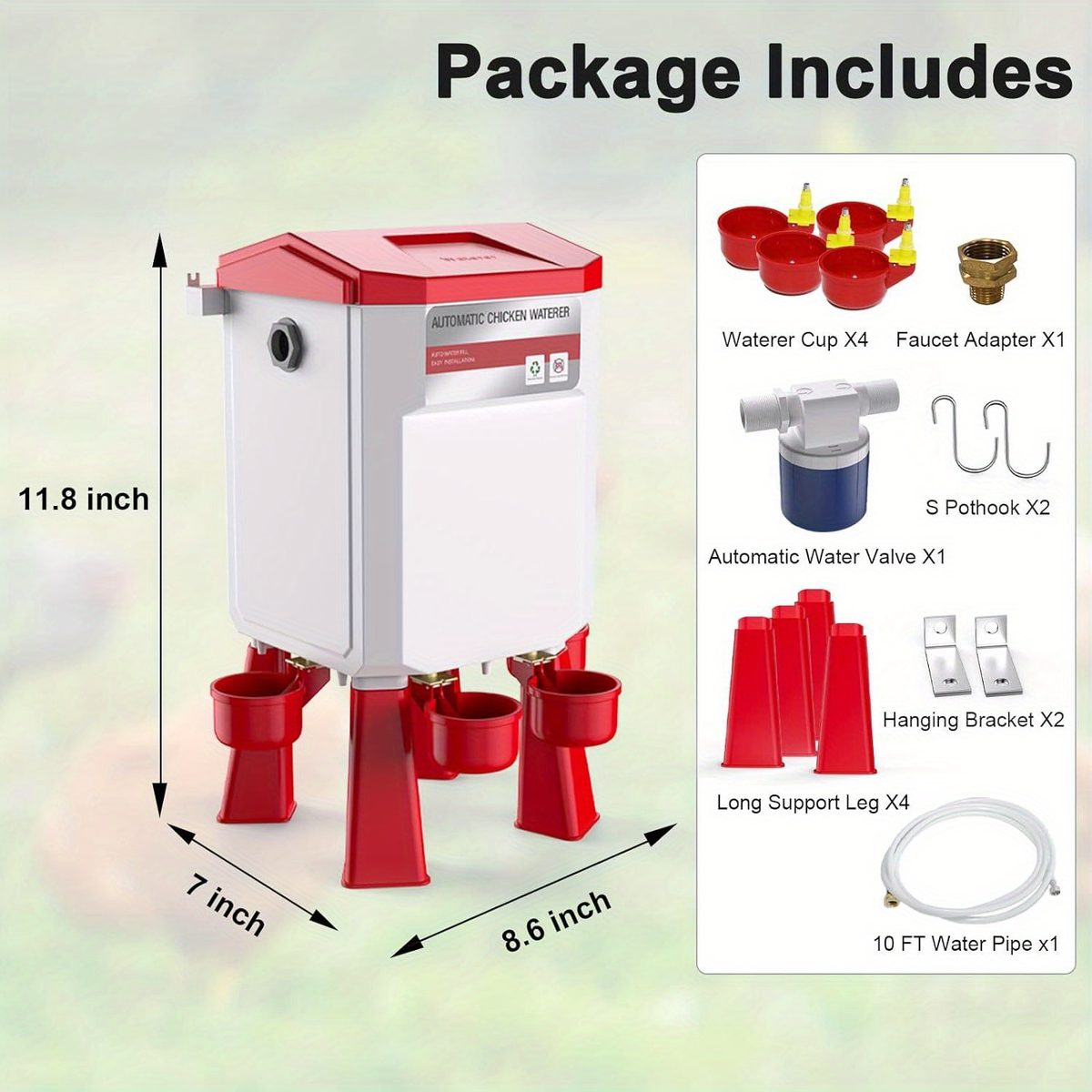 Hose-Connected Automatic Poultry Waterer with Float Valve, Four Cups and Red or Teal Color Options — image 7
