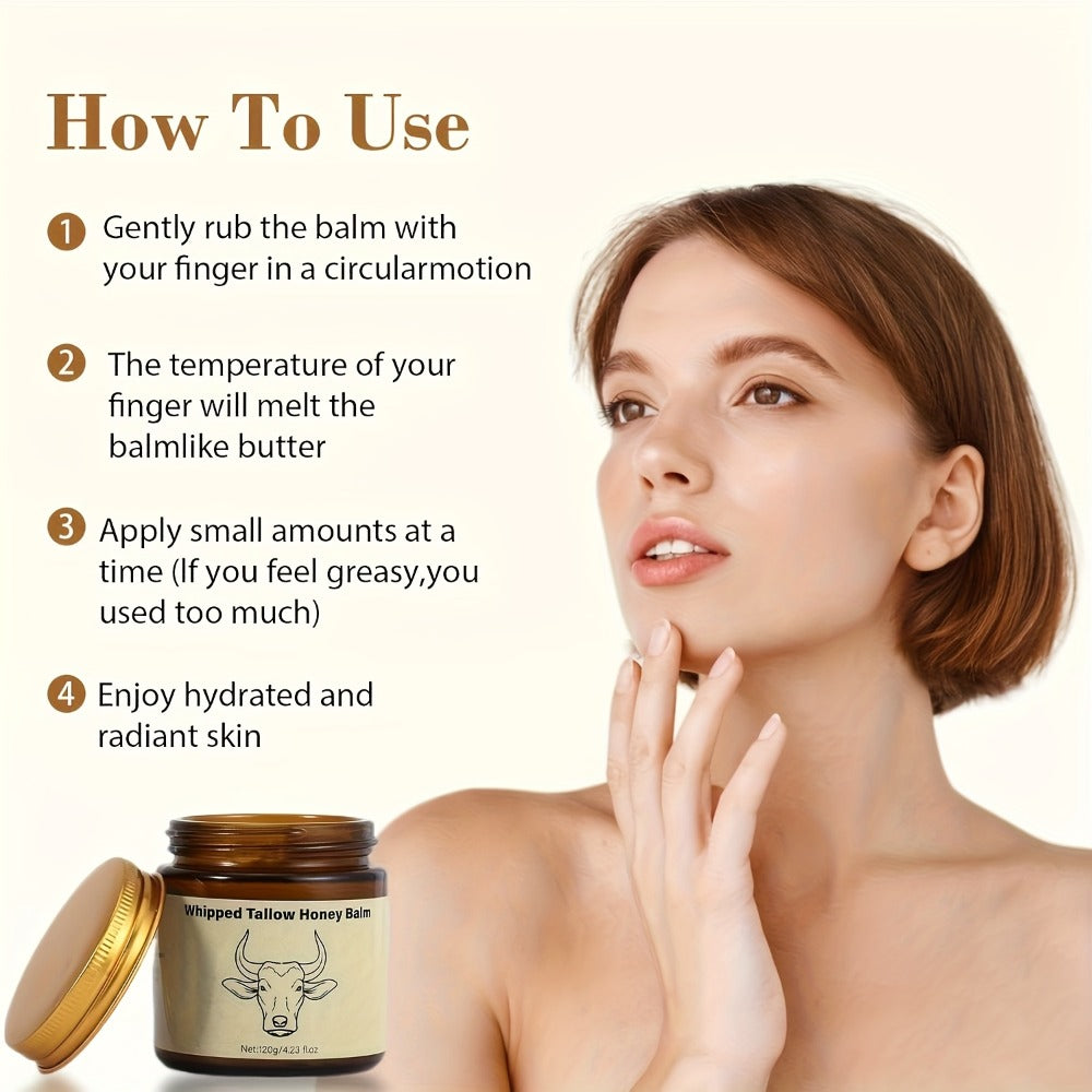 Whipped Beef Tallow Balm for Face & Body 4oz – Grass-Fed with Honey, Natural Non-Greasy Deep Moisturizer for Dry & Sensitive 