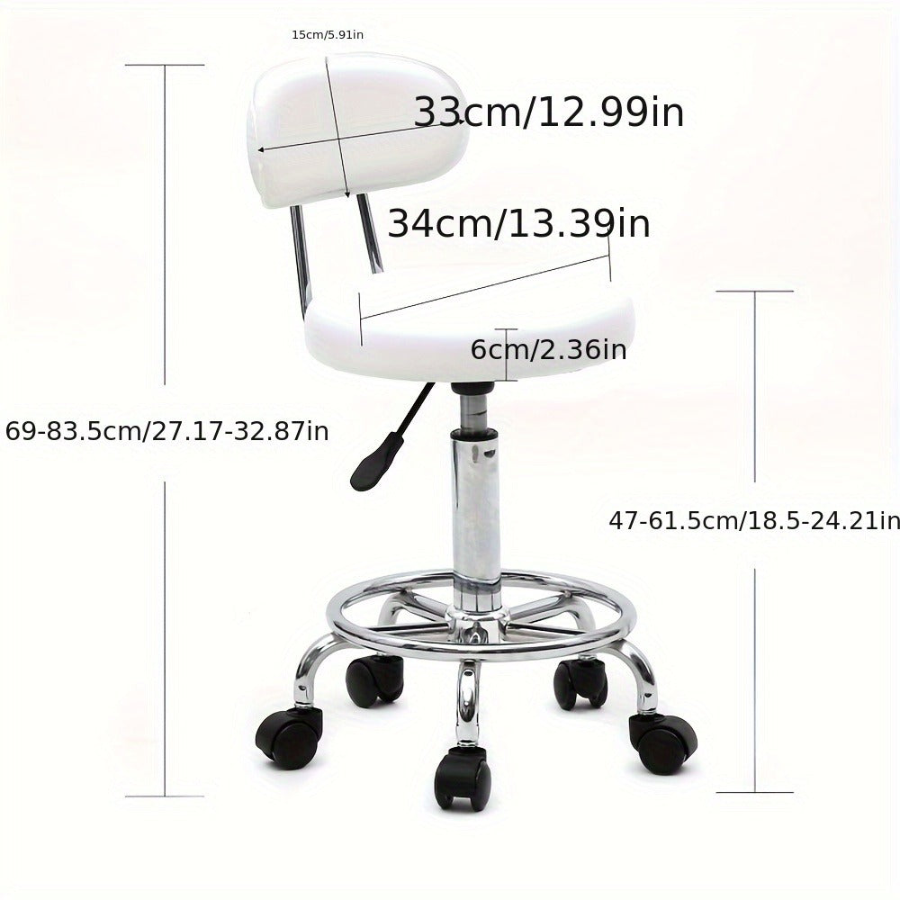 PU Leather Salon Stool with Back & 360° Swivel, Adjustable Height 18.9"-22.8" Round Cushion Chrome Base — image 3