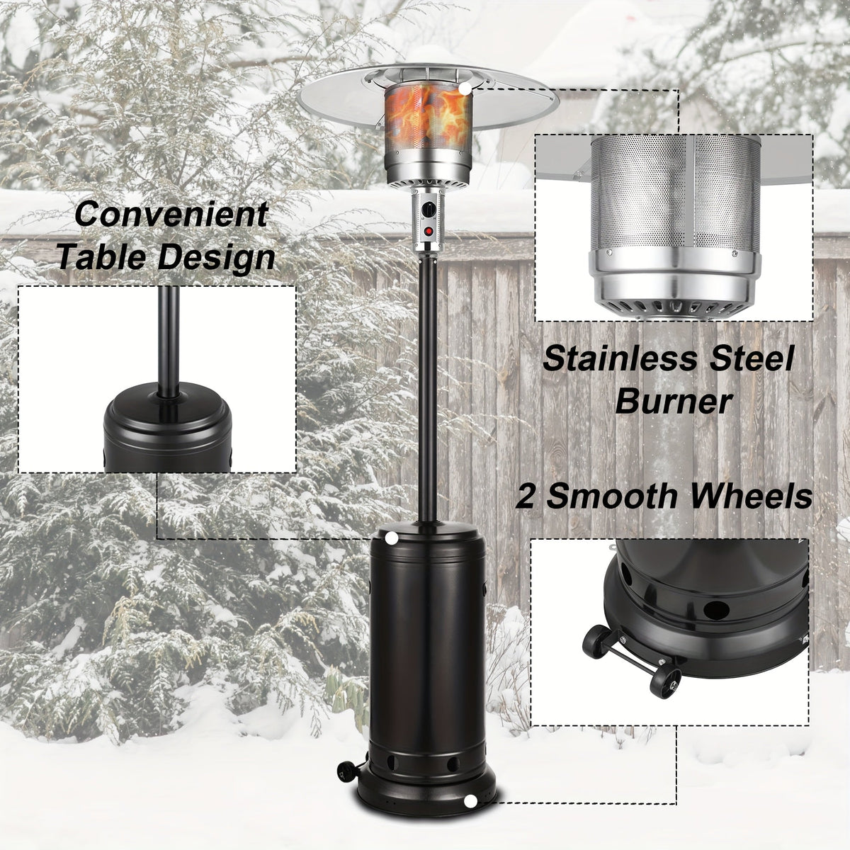 Patio Heater, Propane Outdoor Standing Stainless Steel Garden Party for Garden, Patio and Yard Use — image 6