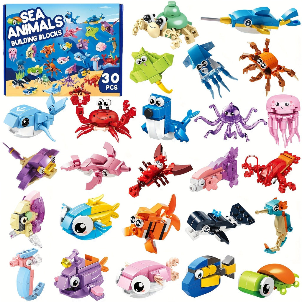 Ocean Mini Building Blocks 30-Pack Party Favors for Kids, Marine-Themed Mini Brick Sets for Birthday Goodie Bags — image 8