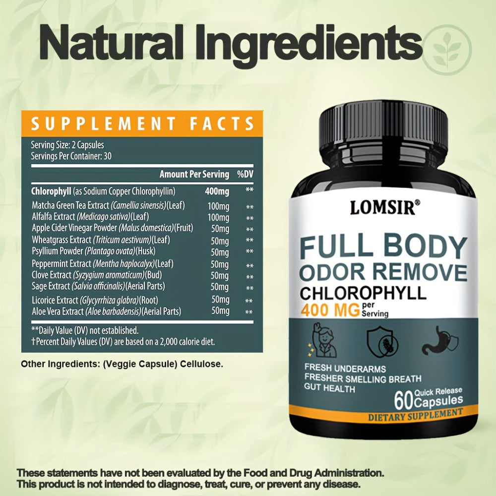 Dietary Supplement Chlorophyll 400mg Capsules with Matcha, Apple Cider Vinegar and Botanical Blend, 60 Count — image 2