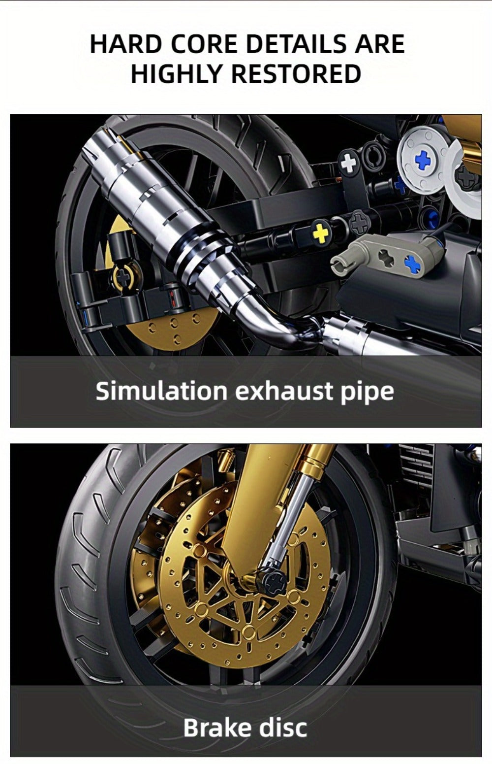 1000PCS Motorcycle Building Blocks 1:10 Scale DIY Black & Gold Motorbike Model Kit – Adult Collector Display Ornament — image