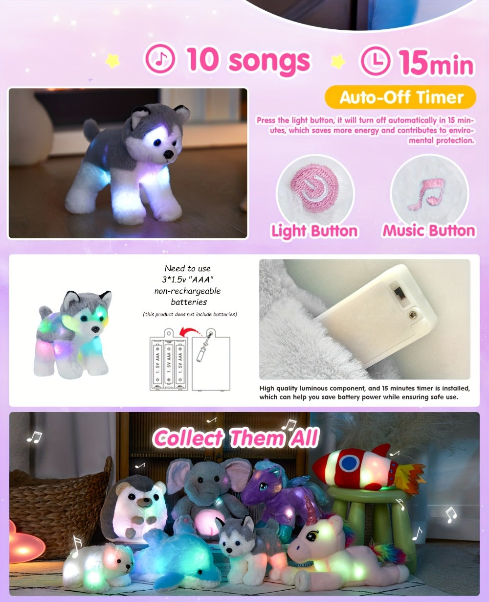 Musical Glowing Husky Puppy Plush Toy 12 Inch, Dog Stuffed Animal with Light-Up Night Light & Lullaby Music — image 9