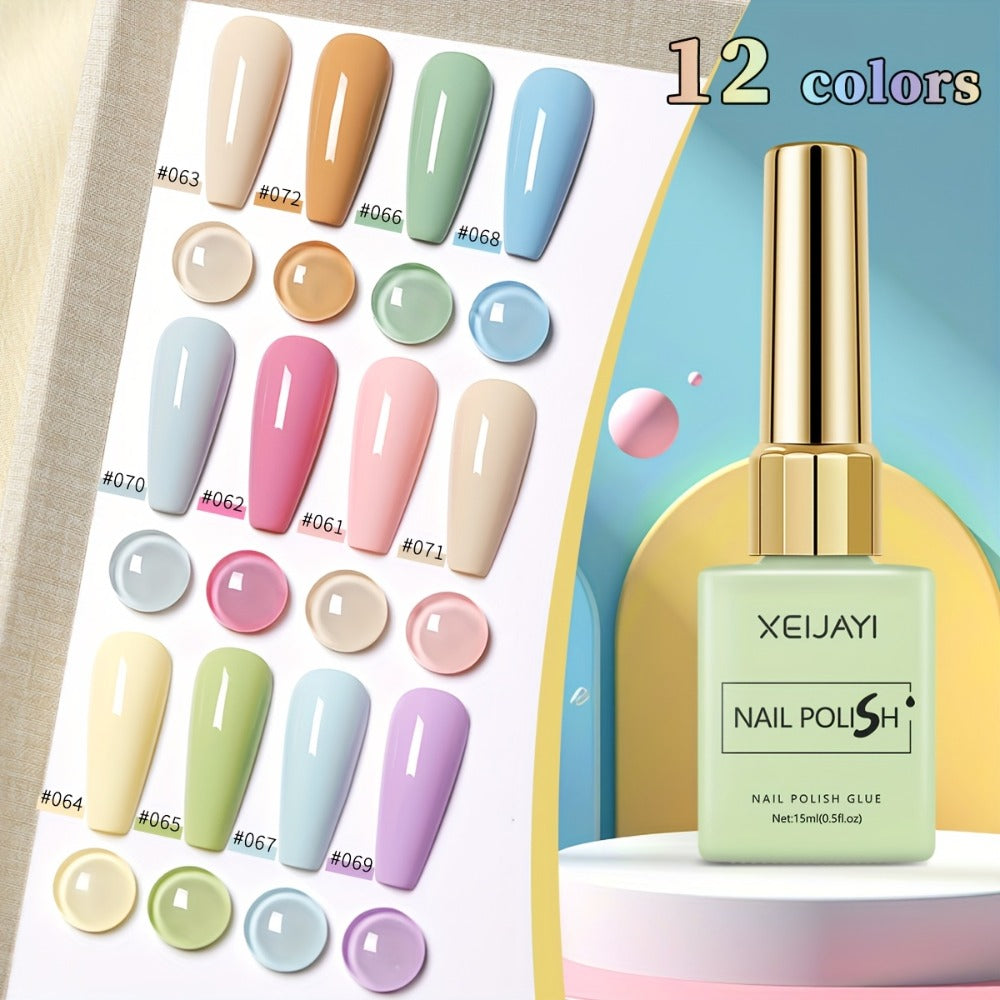 Gel Nail Polish Set with XEIJAYI Label, 12 Candy Macaroon Gel Colors in 0.51oz Square Bottles — image 2