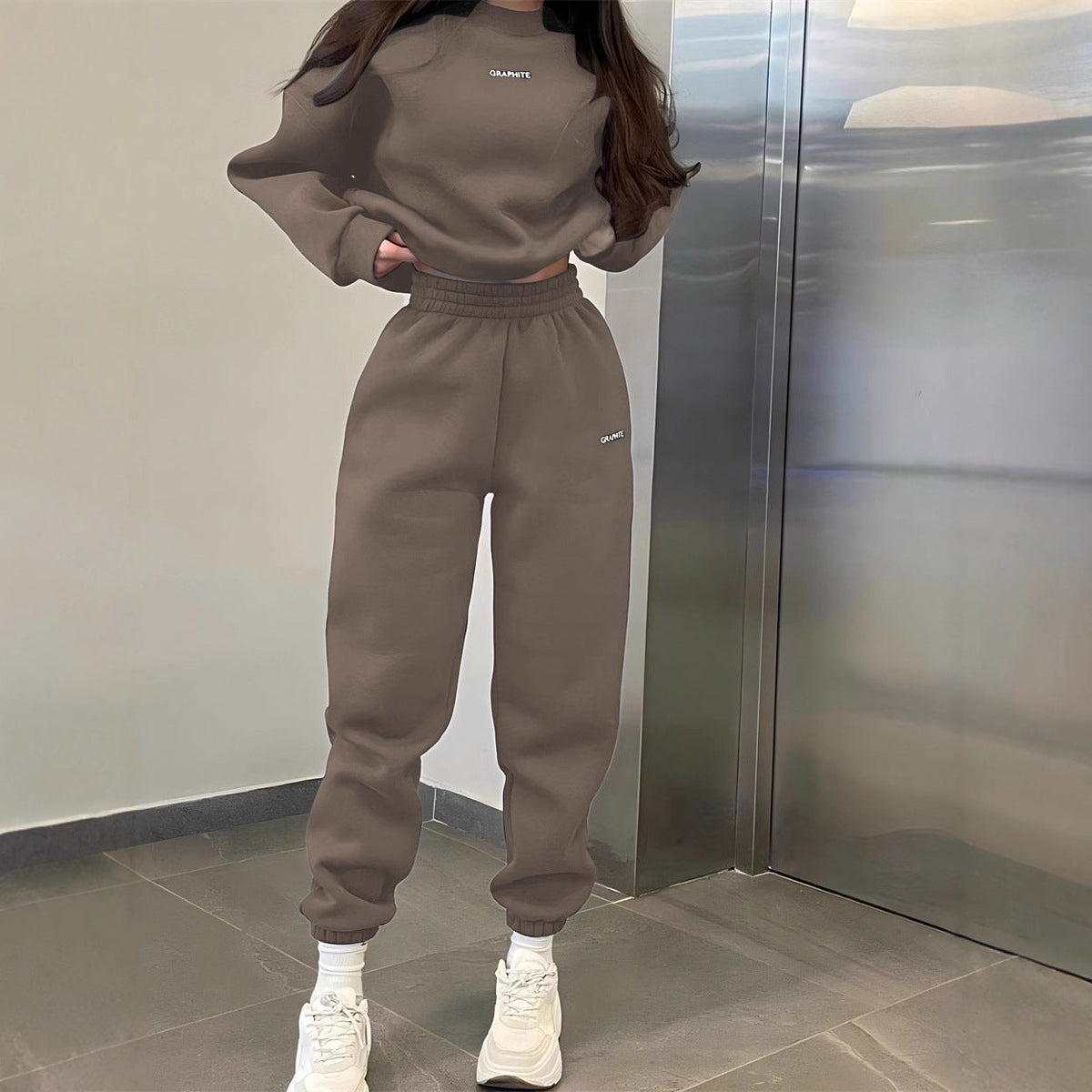 Casual Crew-neck Long-sleeve Pants Set