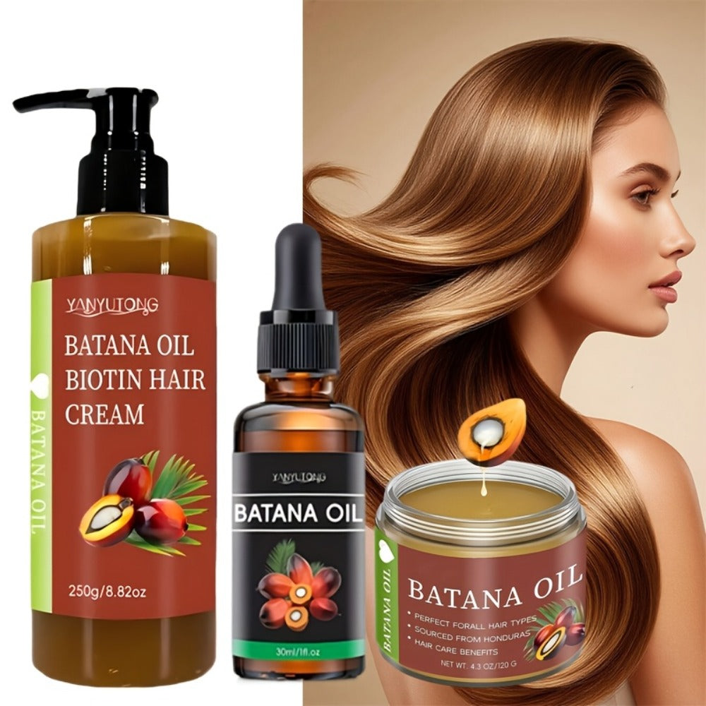 Three-Piece Batana Oil and Biotin Hair Care Set with Pump Cream, Dropper Bottle and Balm Formats — image 7