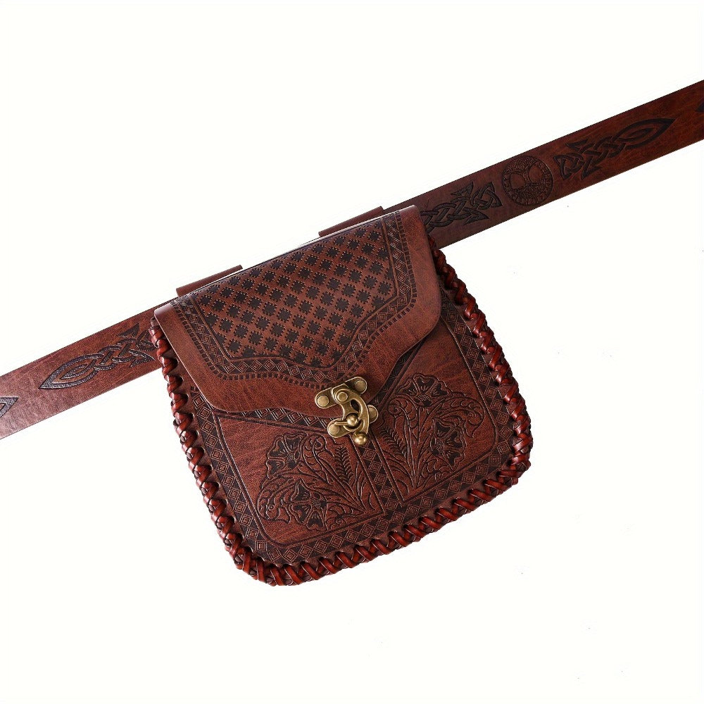 Dragon Embossed Faux Leather Waist Bag, Medieval Viking Norse Style Belt Pouch, Coin Purse Hip Bag for Renaissance Faire — im