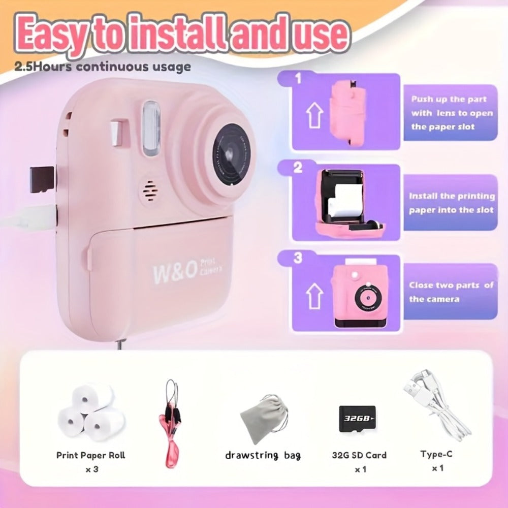 Kids Instant Print Camera 3-in-1 with MP3 & Games, 10x Zoom, 2.4" HD Screen, 32GB Card, Prints Photos in 1 Second — image 11