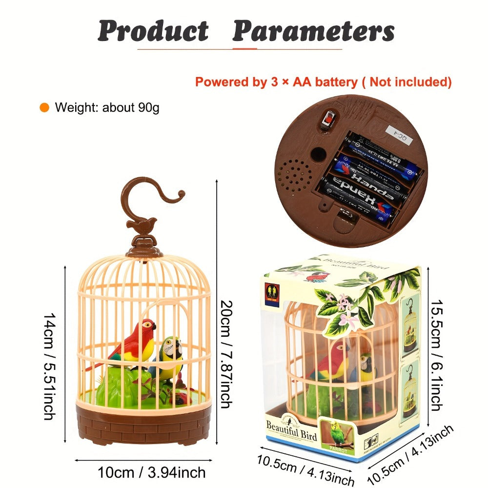 Mini Voice-Activated Birdcage Toy, Chirping & Wing-Fluttering Parrot, Interactive Sound-Responsive Animal Toy — image 3