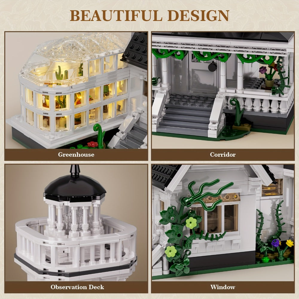 Building Block Set Owen's House with 1877 Pieces, Three-Level Tower, Porch, Conservatory and Lighting — image 7