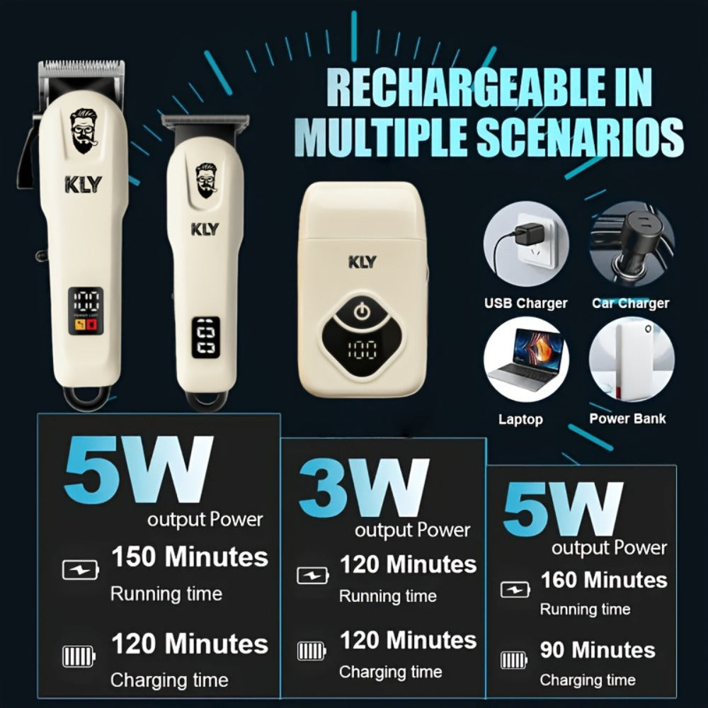 Hair Clippers & Trimmers KLY White Full-Size Clipper with LCD Display, USB Charging and Guide Comb Set — image 8
