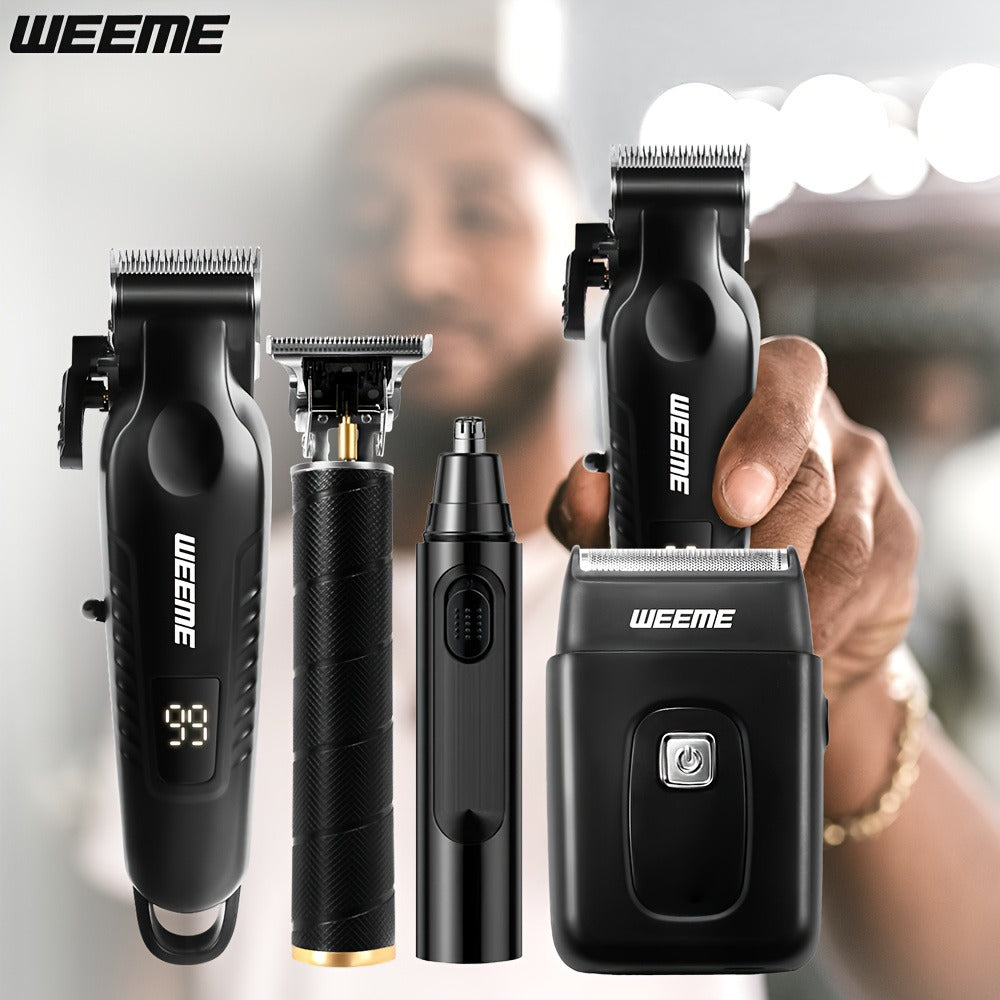 Mens Grooming Kit with Nose Hair Trimmer Electric Shaver WEEME 826 USB Rechargeable LCD Display – Complete Shaving Trimming S
