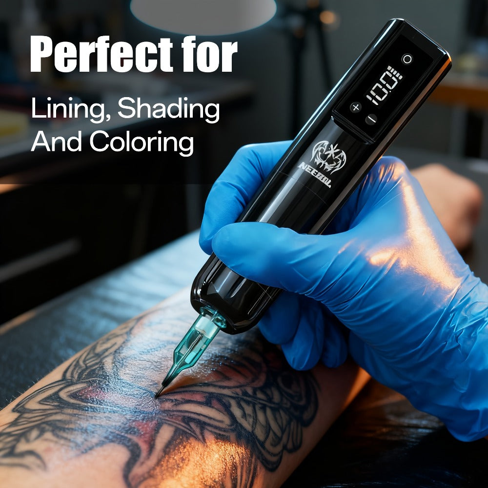 Cordless Rotary Tattoo Machine Kit Complete Set with Screen Display 6-8Hr Battery 20 Needles 7 Inks — image 10