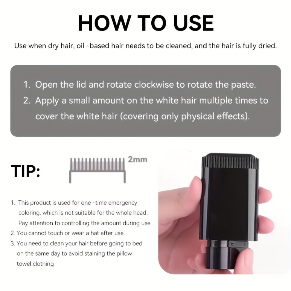 Instant Gray Root Concealer Hair Color Stick – Waterproof Sweatproof Non-Clumping Long-Lasting Formula with Built-in Comb App