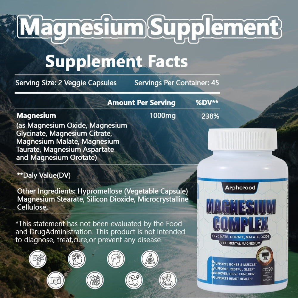 Dietary Supplement Magnesium 7-in-1 Complex with Glycinate, Malate and Taurate, 1000mg per Serving — image 10