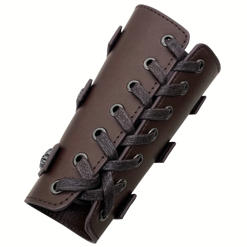 Viking Medieval Leather Arm Guards Bracers – PU Leather Knight Gauntlets Adjustable Metal Buckles Rivets for Men Women Hallow