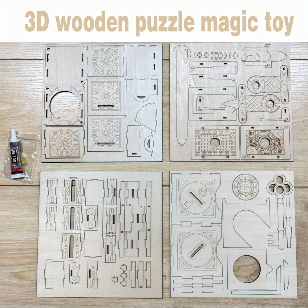 Wooden Magic Trick Set 4-Piece Kit, STEM Magic Puzzles with Sword Finger, Coin & Key Penetration — image 3