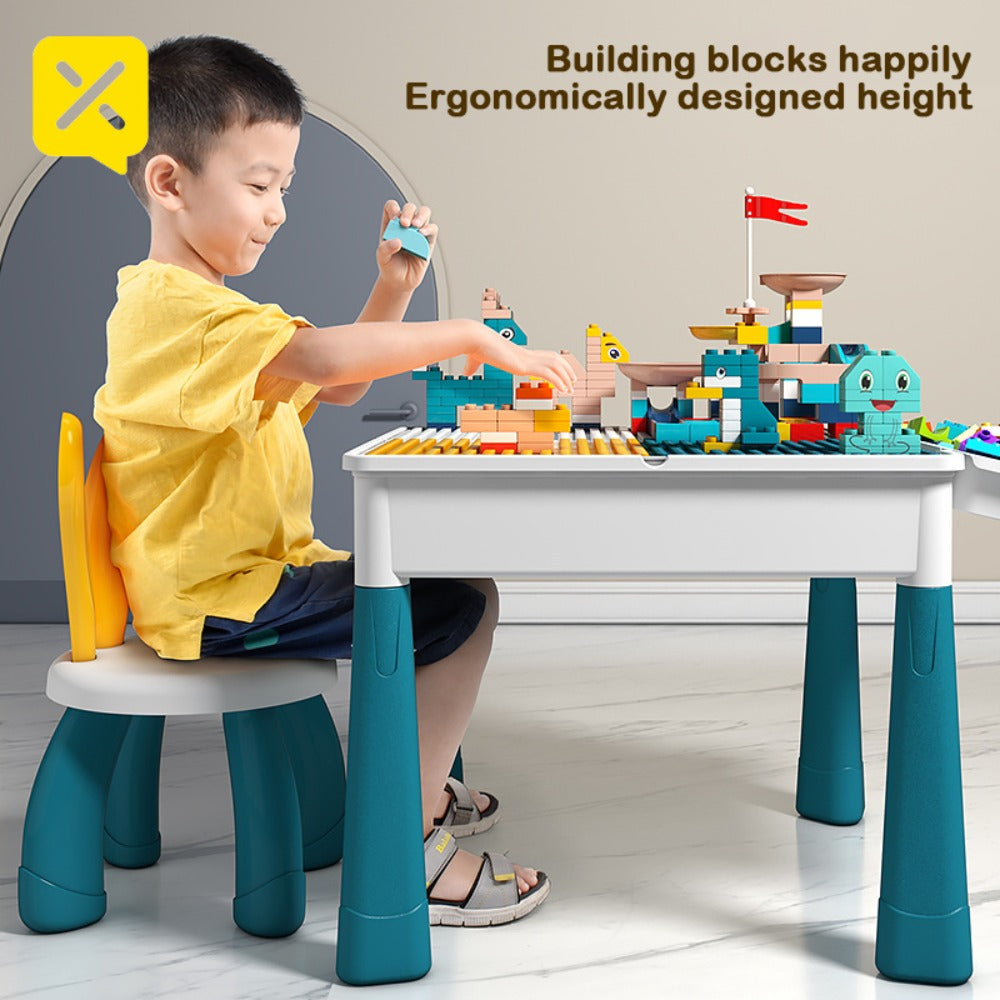 Kids Activity Table Building Blocks LEGO Compatible Play Table for Toddlers, Durable ABS Plastic Space-Saving Corner Design —