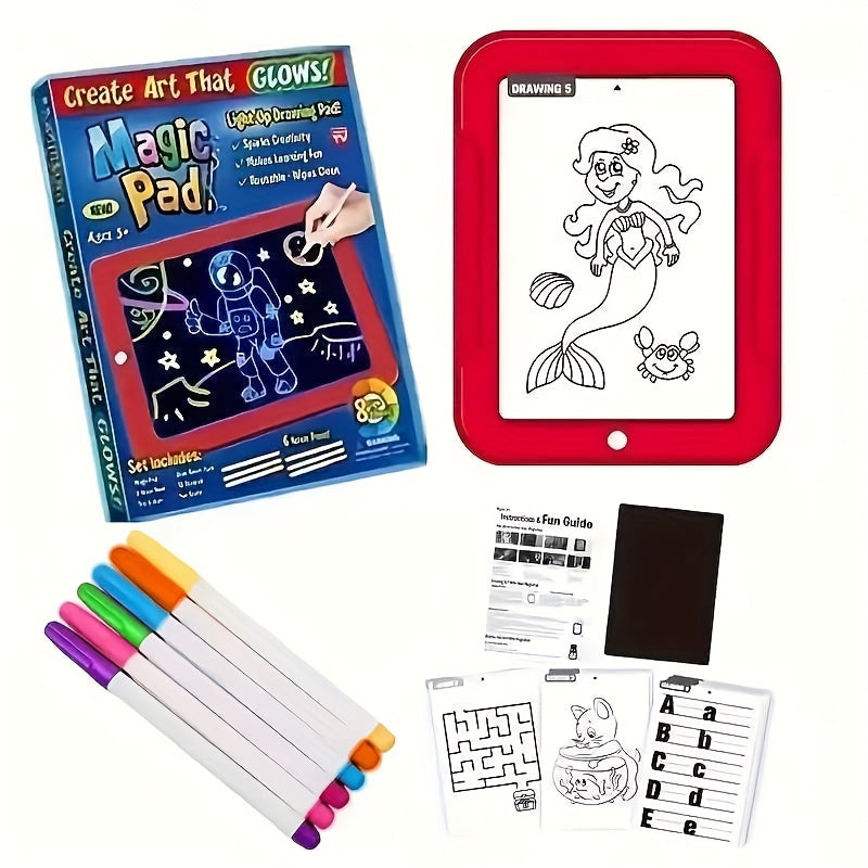 Light Up Drawing Board for Kids LED Doodle Art Set with Colorful Markers & 30 Cards Ages 3-8, Battery-Powered Glow Writing Bo