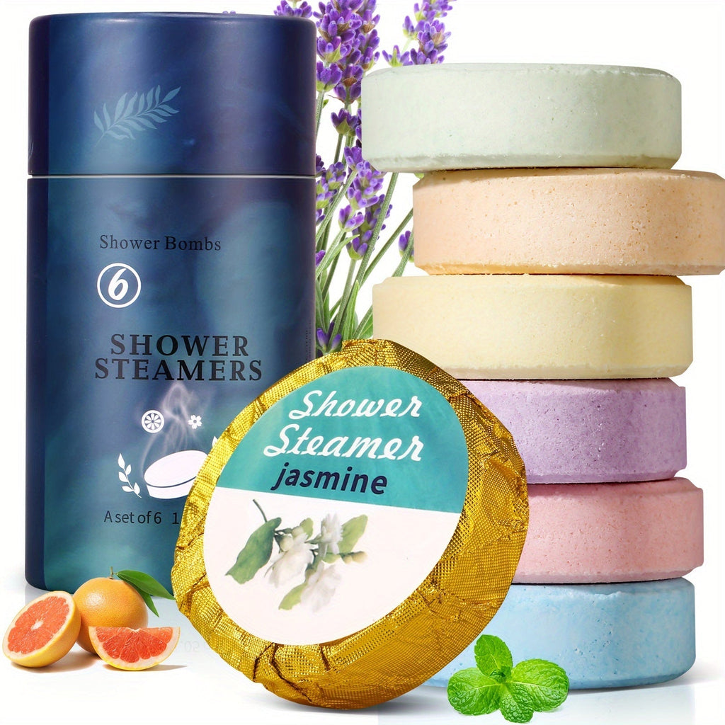 Six Assorted Shower Steamer Tablets in a Cylindrical Gift Box with 30 g Individually Wrapped Pieces — image 7