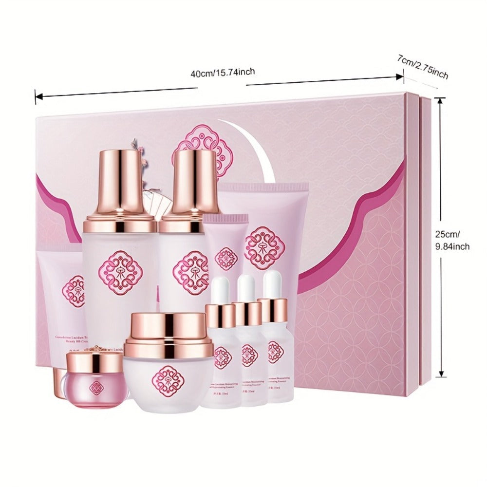 10-Piece Botanical Skincare Gift Set with Coordinated Bottles, Jars and Tubes in a Pink Presentation Box — image 4
