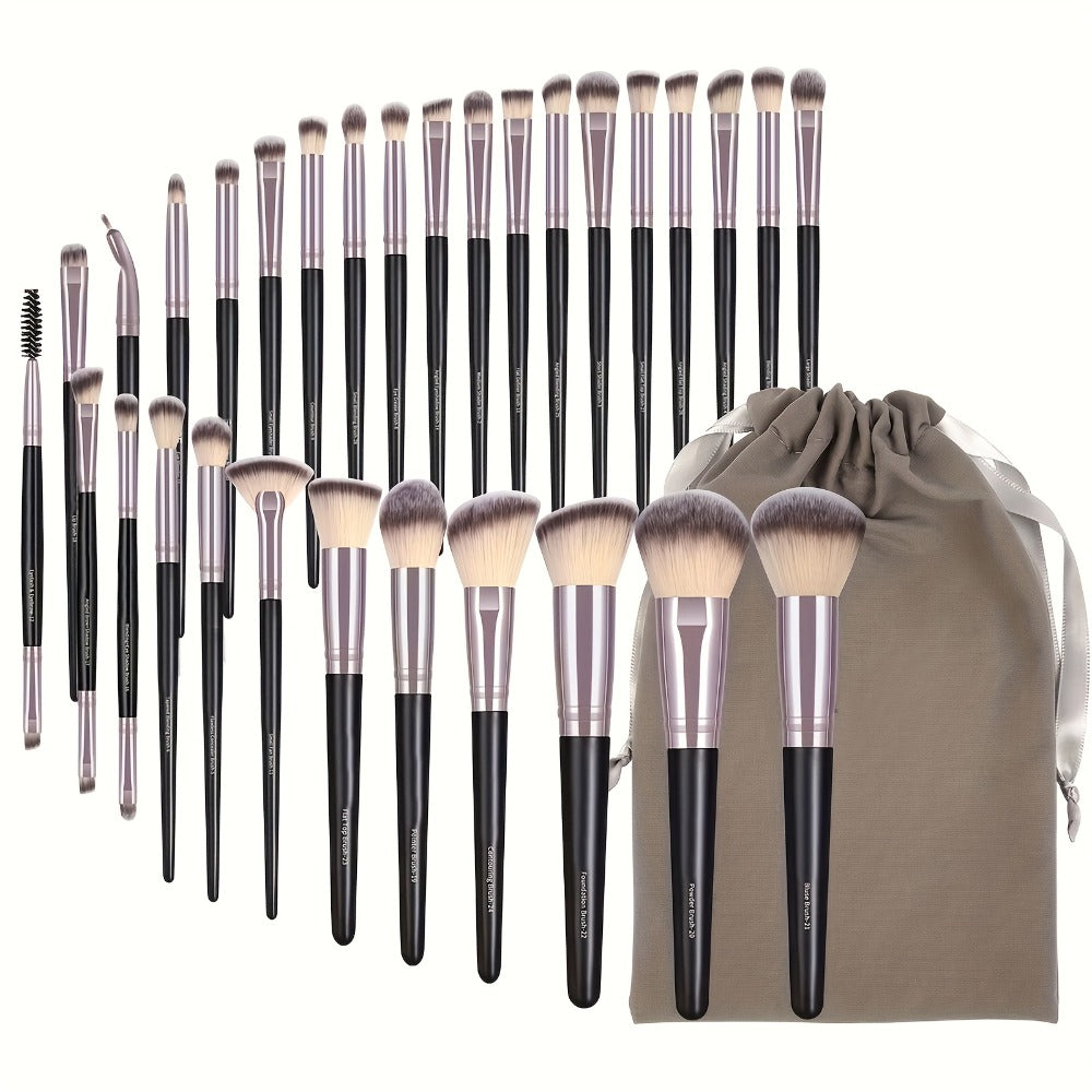Makeup Brush Set, 30-Piece Nylon Bristle Collection with Alloy Handles, Face and Eye Brush Shapes and Storage Pouch — image 8