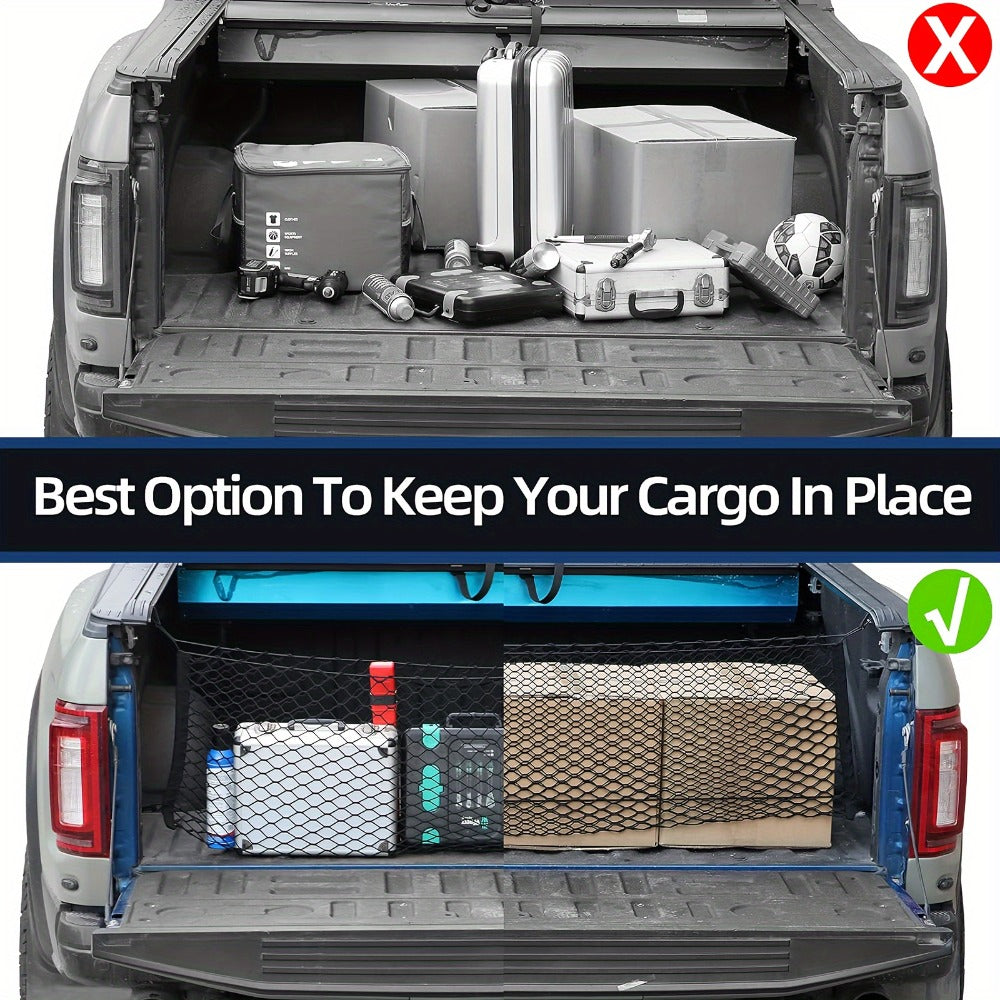 Truck Bed Cargo Net Elastic Mesh Organizer with Hooks Heavy Duty Bungee Net for Pickup Truck Bed Cargo Management Grocery Sto