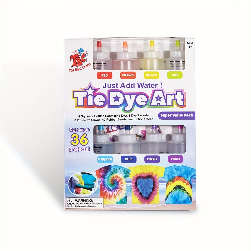 Tie-Dye Craft Kit with Eight Squeeze Bottles, Dye Packets, 40 Rubber Bands, Gloves and Instruction Sheet — image 3