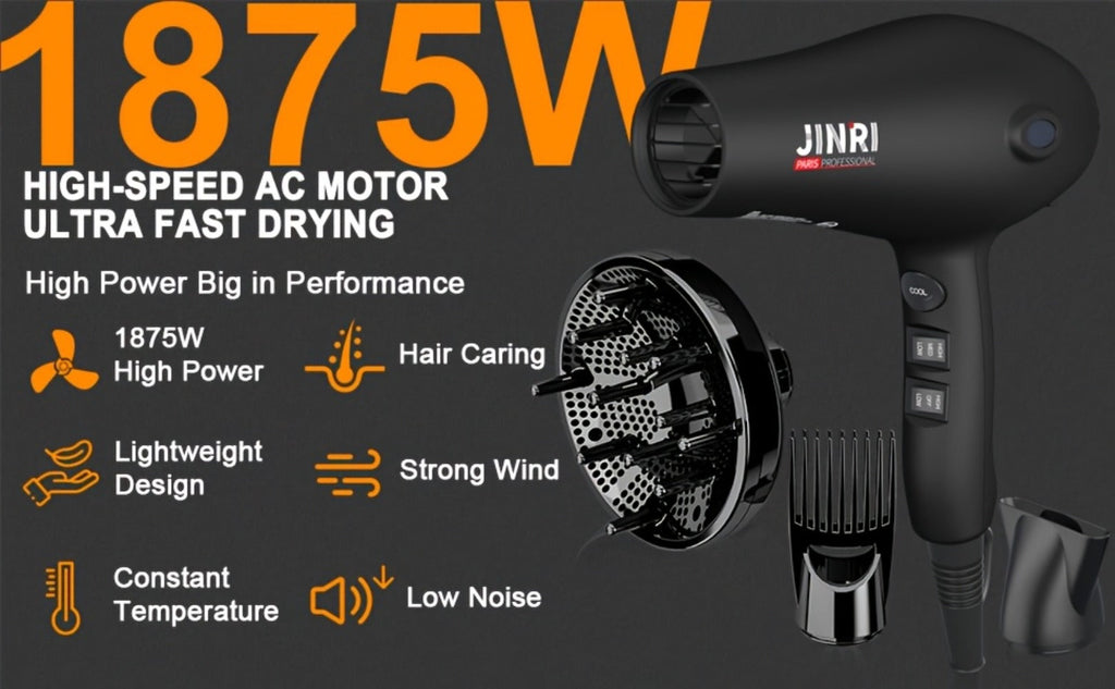 JINRI 1875W Hair Dryer with Three Heat Settings, Two Speeds and One- or Three-Accessory Package Options — image 16