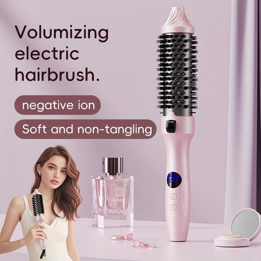2-in-1 Hot Air Brush Straightener & Curler with Negative Ion Technology, Frizz-Free Blowout Brush with Adjustable Temp Contro