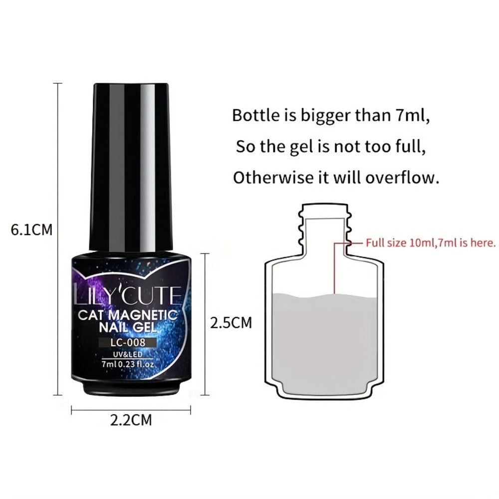 Gel Nail Polish 8-Piece Aurora Magnetic Cat-Eye Set with Black-Crystal Glitter and 3D Light-Shifting Finish for UV/LED Cure —