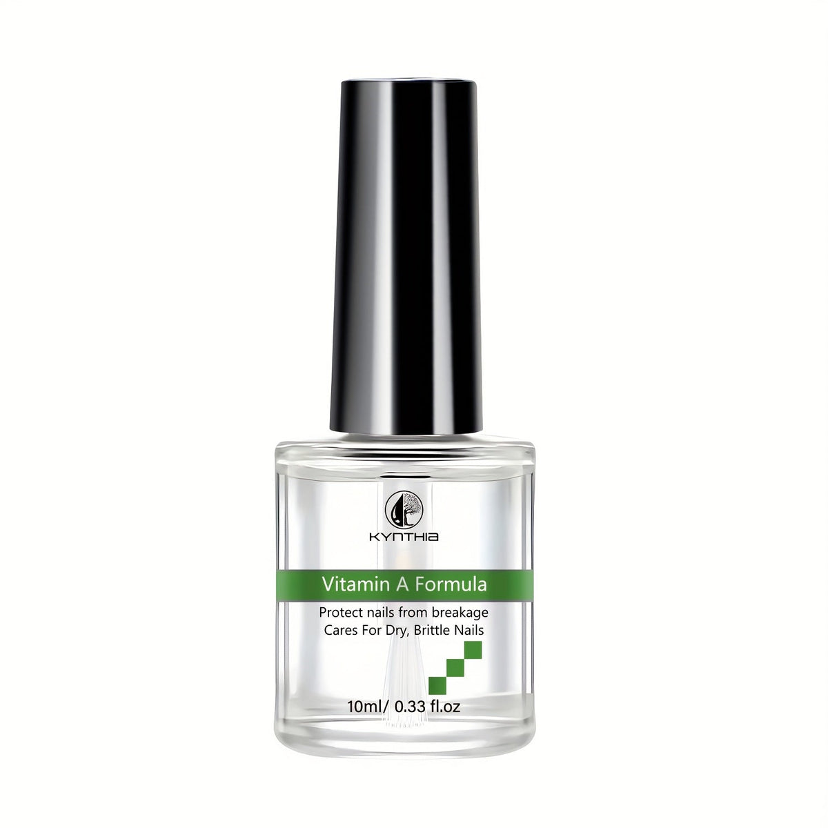 Clear 10 ml Nail Care Bottle with Black Cap, Green Vitamin A Label and Attached Brush Applicator — image 9